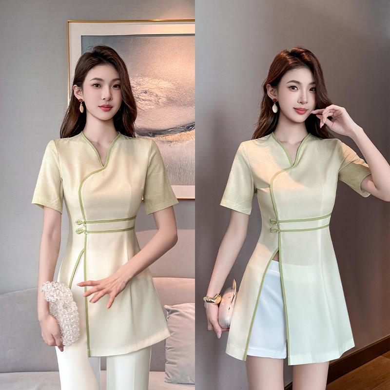 足浴技师工作服女中式风足疗店按摩修身美容院采耳养生馆套装