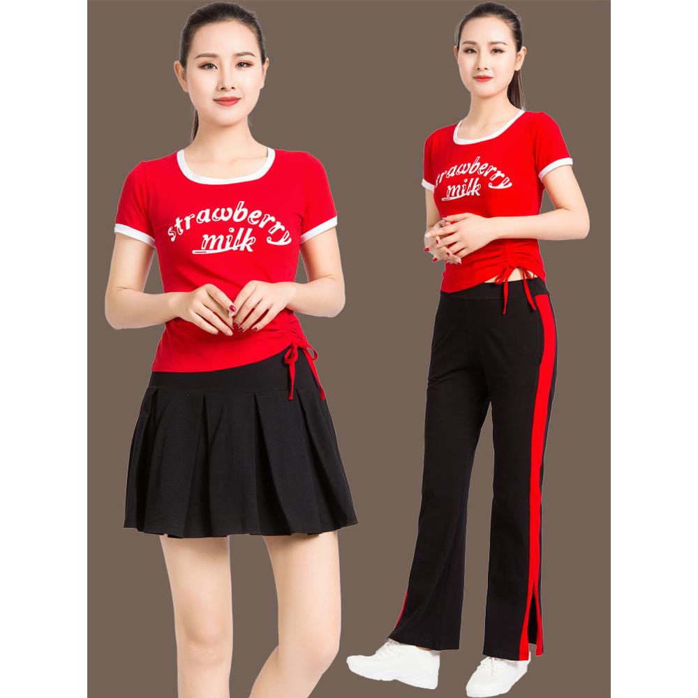 202新款广场舞服装女短裙套装夏季短袖跳舞衣服时尚运动舞蹈服棉