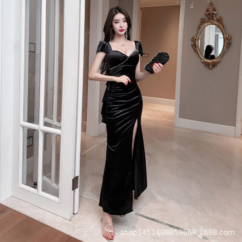 夜总店性感连衣裙新款丝绒减龄晚礼服女高级感柔式技师夜场工作服