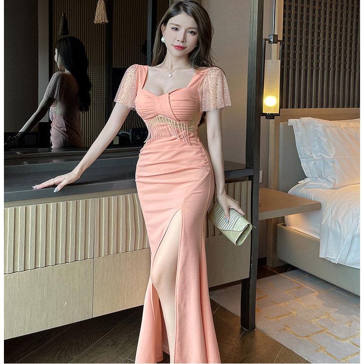 足浴足疗技师工作服气质长款晚礼服性感夜总会连衣裙按摩柔式工装