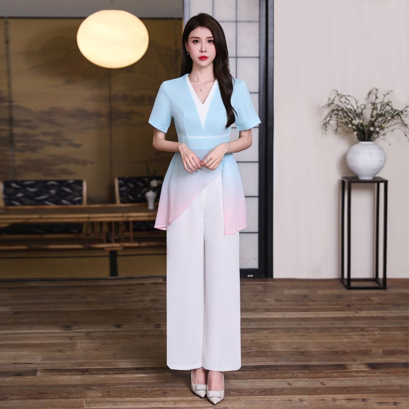 养生足疗技师工作服采耳师服装 高级感气质渐变色spa馆美容师套装