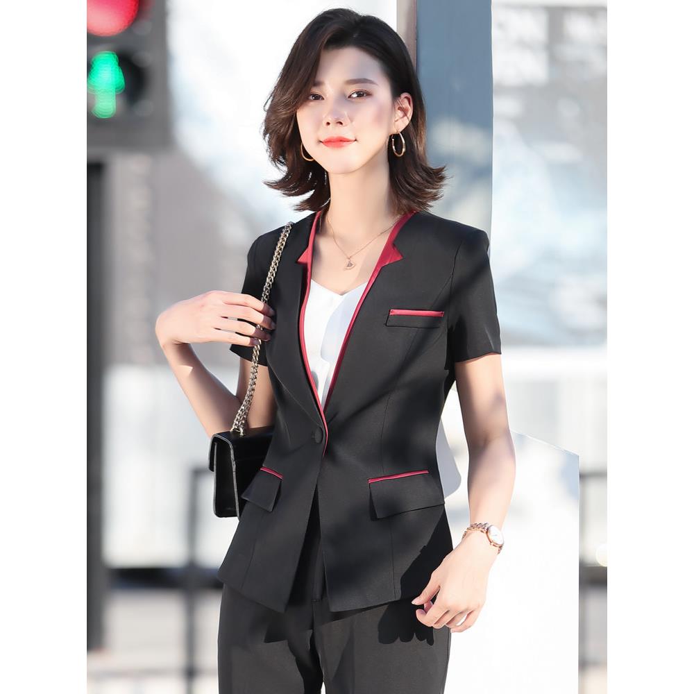 夏季短袖商务套装女士套装，时尚气质，珠宝店工作服，美容院酒店