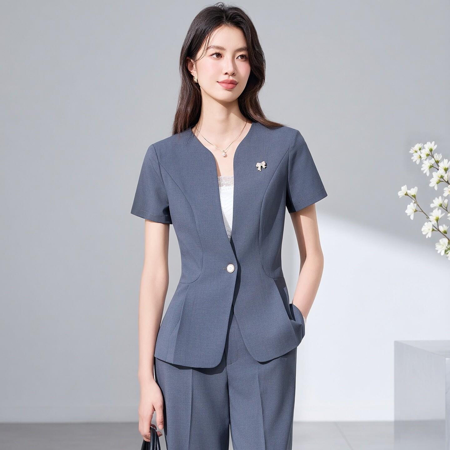短袖西装套装女夏薄款职业装正装工装空姐制服医美酒店前台工作装