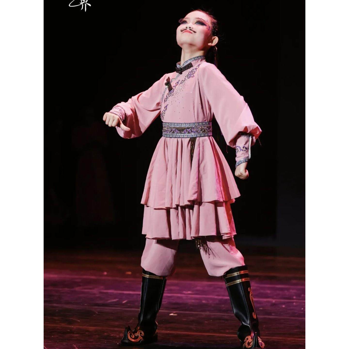 女童蒙古族舞蹈演出服父亲的靴子少儿独舞民族服筷子舞表演服艺考
