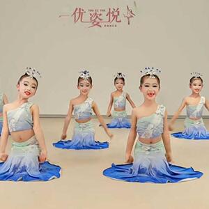 儿童傣族舞蹈蒙巴纳西族孔雀舞服装女童傣族表演服装臀裙鱼尾裙表