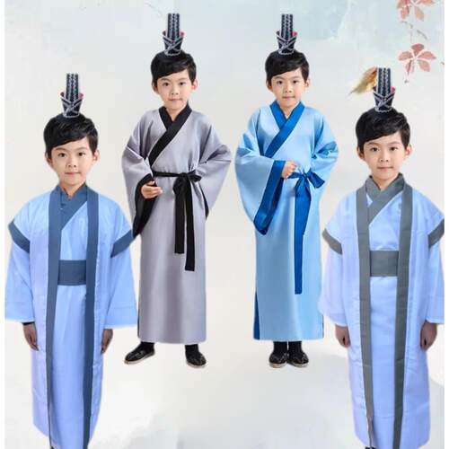 春秋战国秦汉朝制孔子老子男童汉服书生书童服装儒生大臣走秀古装