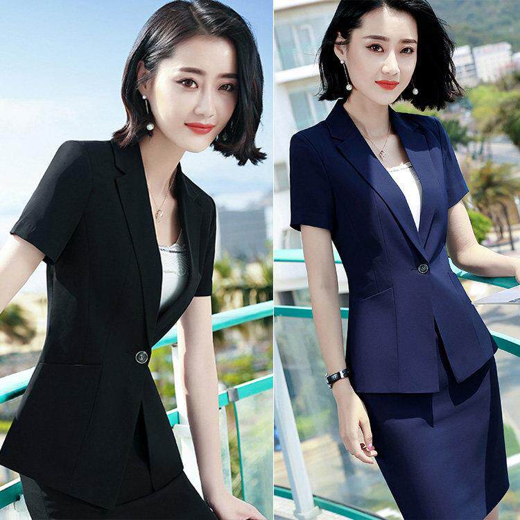 高端夏季职业套装女薄款短袖小西装外套美容院珠宝酒店前台工作服