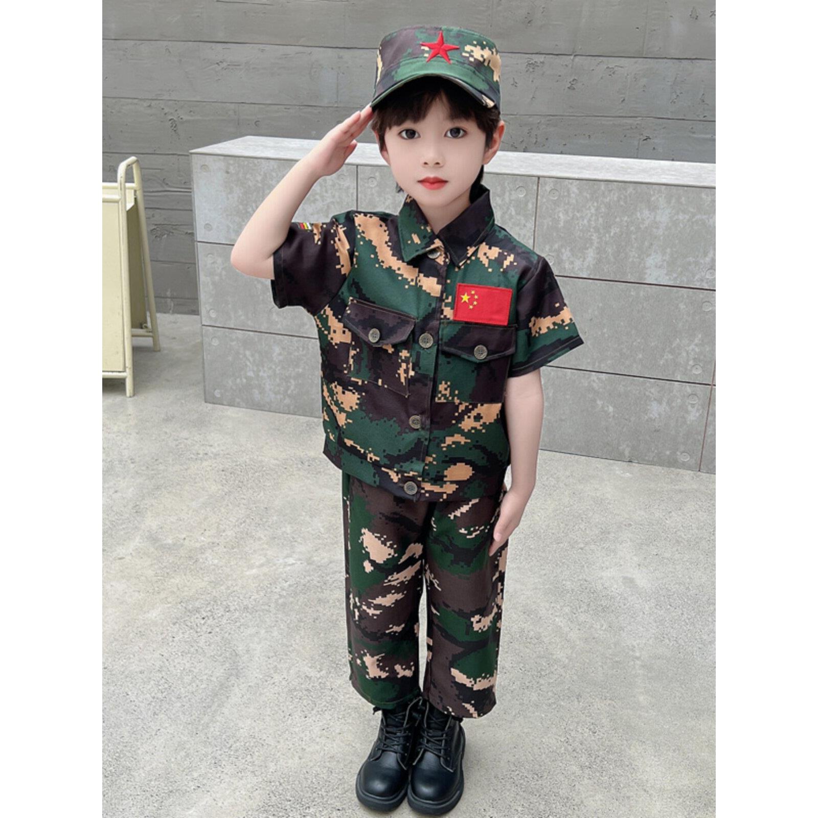 儿.童迷彩服短袖套装男女.童夏季新款洋气宝宝军训服帅气两件套潮