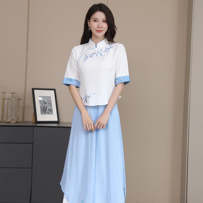 新中式民国风套装改良旗袍小个子采耳师茶艺师服装女禅意风秋冬季