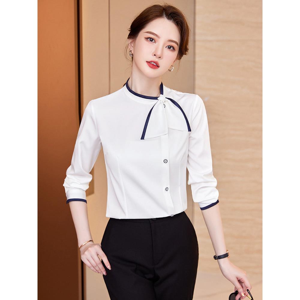 衬衫女士专业长袖秋季新正装酒店前台美容院珠宝店工作服衬衫套装