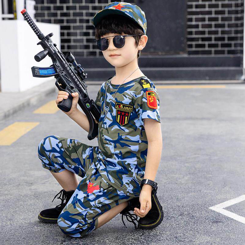 男童夏季短袖小孩套装迷彩服中大童军训夏季学生夏令营儿童演出服