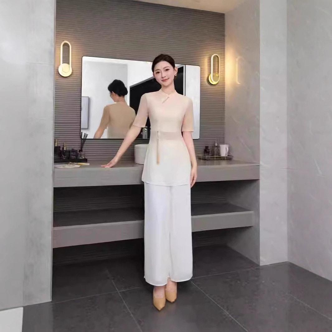 春秋季高端美容院美容师工作服女沐足疗足浴技师气质套装裤装