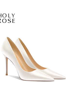 HolyRose【纯白誓言】订婚鞋法式婚纱婚鞋新娘白色缎面结婚礼服鞋