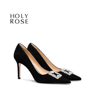 百搭單鞋 Holy 上班法式 細(xì)跟職業(yè)女鞋 Rose黑色空氣棉高跟鞋 女夏季
