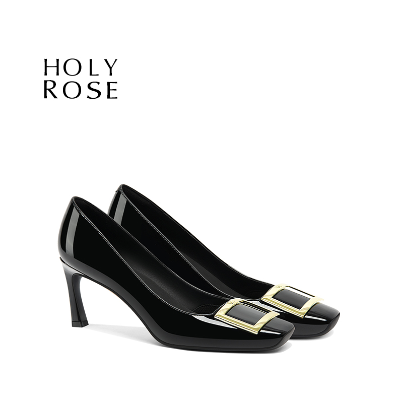 轻奢高跟鞋 经典方扣黑色单鞋