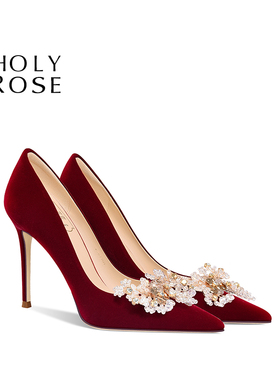 HolyRose【玉兰花开】婚鞋新娘鞋秀禾婚纱两穿中式红色敬酒高跟鞋