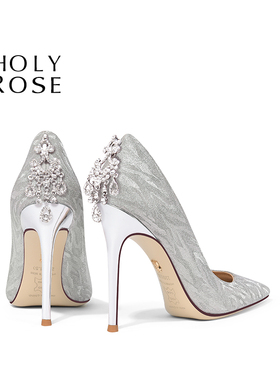 HolyRose圣洁玫瑰心动至上仙女风高跟鞋女礼服鞋银色水晶鞋成人礼