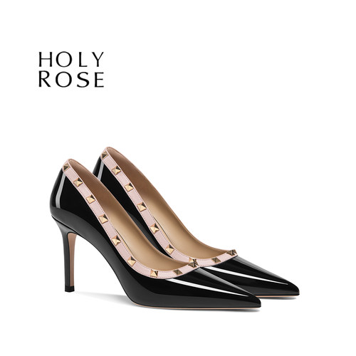 HolyRose铆钉尖头细跟高跟鞋