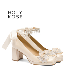 HolyRose【星河绮梦】法式婚鞋女洛丽塔玛丽珍鞋蝴蝶结粗跟高跟鞋