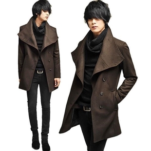 Korean style mens trendy mens woolen coat trench thickcoat