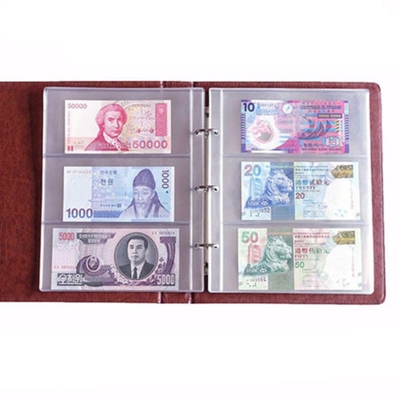 1 Sheet 3 Pockets Album Pages Paper Money Bill Note Currenc