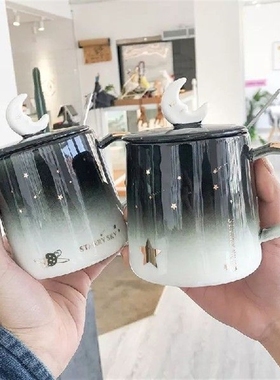Mug Keramik Emas Dicat Mewah Ringan, Mug Hitam Gaya Korea,