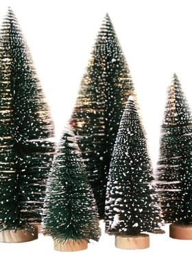 Artificial Mini Sisal Christmas Trees Snow Frost Wooden Base