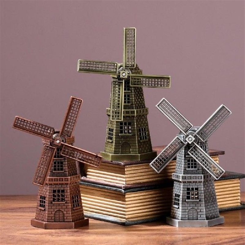 Windmill Model Rotatable Vintage Style Antique Bronze Metal