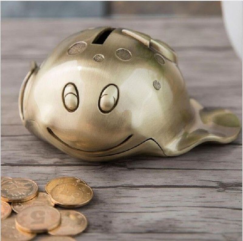 Animal fish bronze color piggy coin bank kids money box