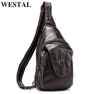WESTAL Genuine Leather Bag mens chest bags male Sling Bag