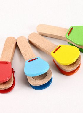 Wood Percussion Handle Clapping Castanets Board Music Toy Ba