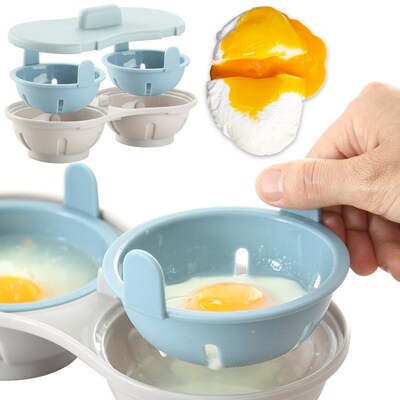 Microwave Egg Poacher Cookware Double Cup Dual Cave High Ca