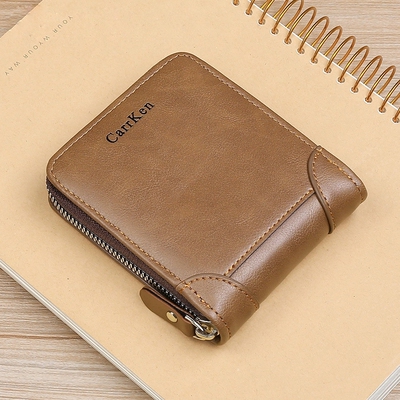 Mens Leather Wallet  Zipper Small Purse Card Holder Man