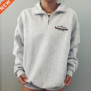 Thick Gray Zipper Letter Print Sweatshirt Oversized Women Au