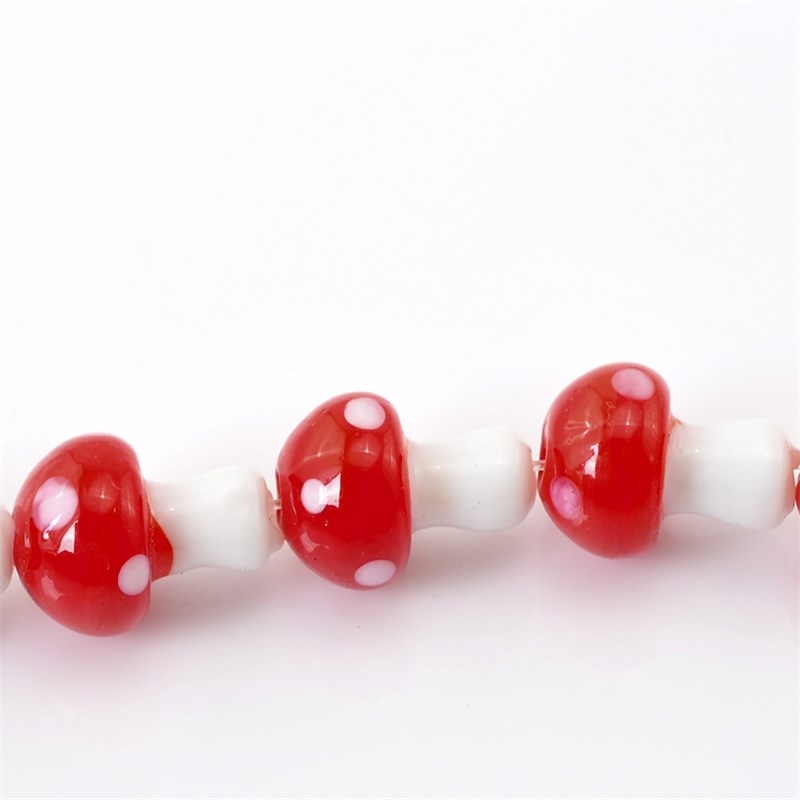 Doreen Box  Glass Loose Beads Red Mushroom Dot Dyed Bead Fo
