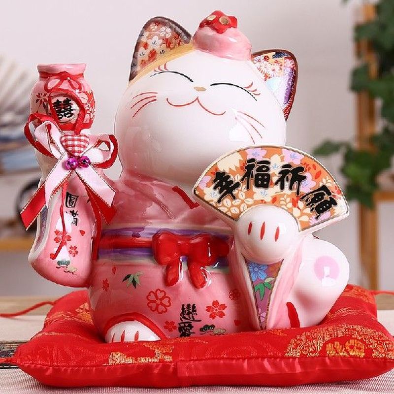 8 inch Ceramic Maneki Neko Ornament Lucky Cat Money Box
