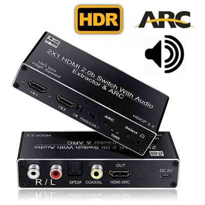 HDMI 2.0B Switcher HDR HDMI ARC  2X1 HDMI 2.0 Switch Splitte