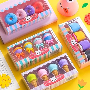 4pcs Yummy Dessert Erasers Set Mini Lollipop Icecream Popsic