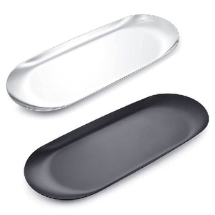 2 Pcs Silver Black Stainless Steel Metal Tray Bathroom
