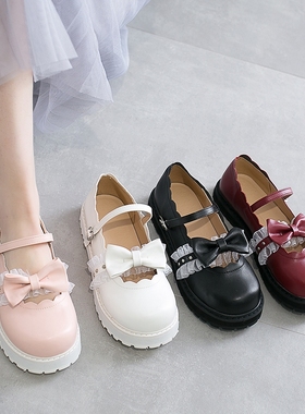 japanese sweet lolita shoes pink white red black bow Harajuk