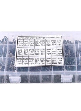 100V 24value 660pcs Polyester Film Capacitor Assorted Kit Bo