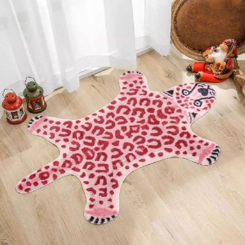Pink imitation leopard pattern Rug faux skin leather