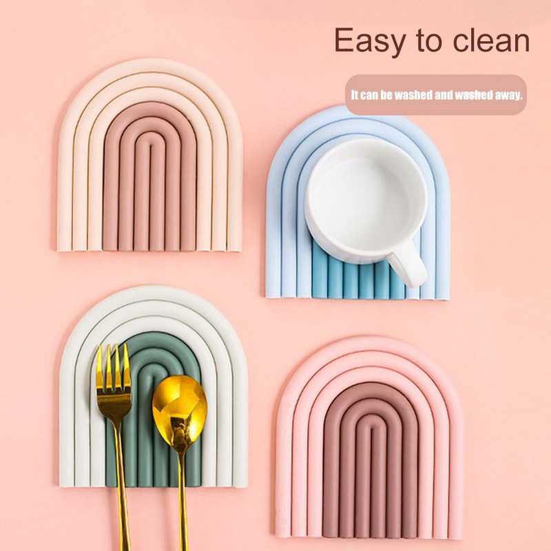 Nordic style Silicone Removable Rainbow Coasters Insulation
