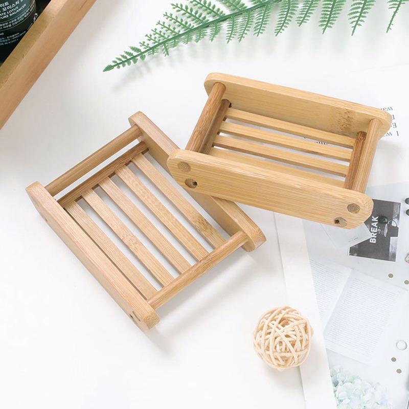 2pcs Bamboo Wooden Soap Dish Wood Soap Case Holder for