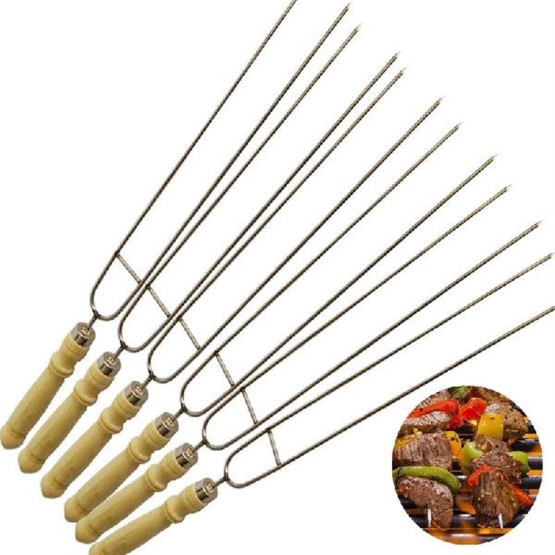 BBQ Skewers Barbecue Meat Fork Wooden Handle Skewer Long