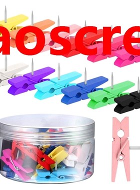 60Pcs Wooden Clip Pushpin Office Stationery Color Pushpin Co