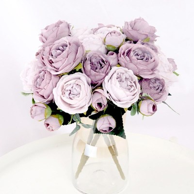1 Bouquet 9 heads Artificial Flowers Peony Tea Rose Autumn S