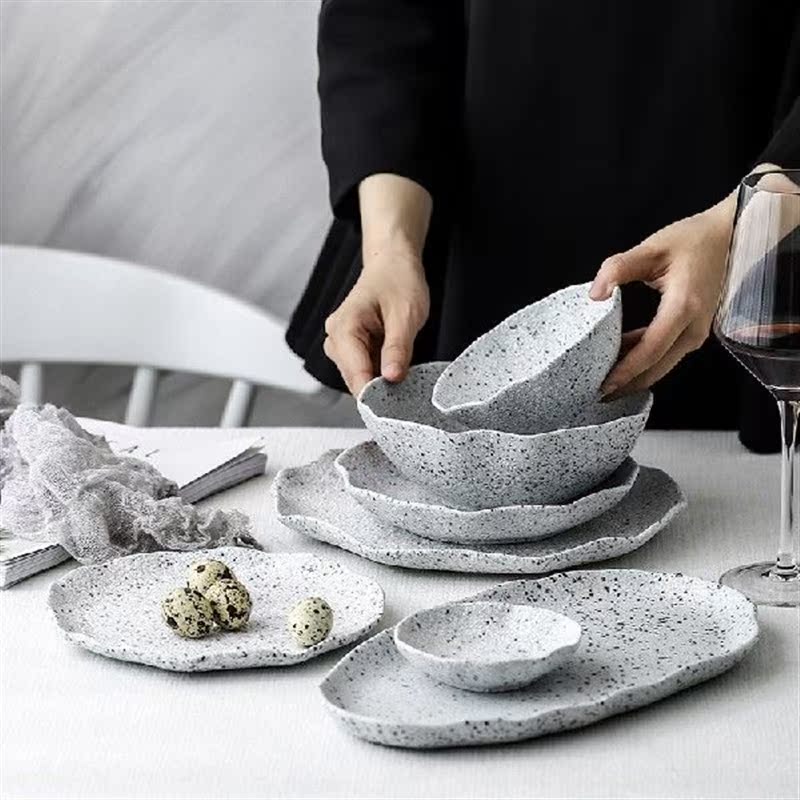 Ceramic Plate Soup Bowl White Cutlery Dinnerware Set