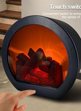Touch Sensor LED Flameless Fireplace Lamp Round Shape USB