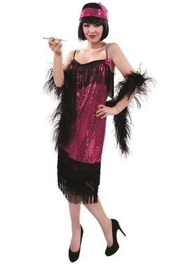 Womens Black And Purple Sequin Flapper Dress Costume adult 1